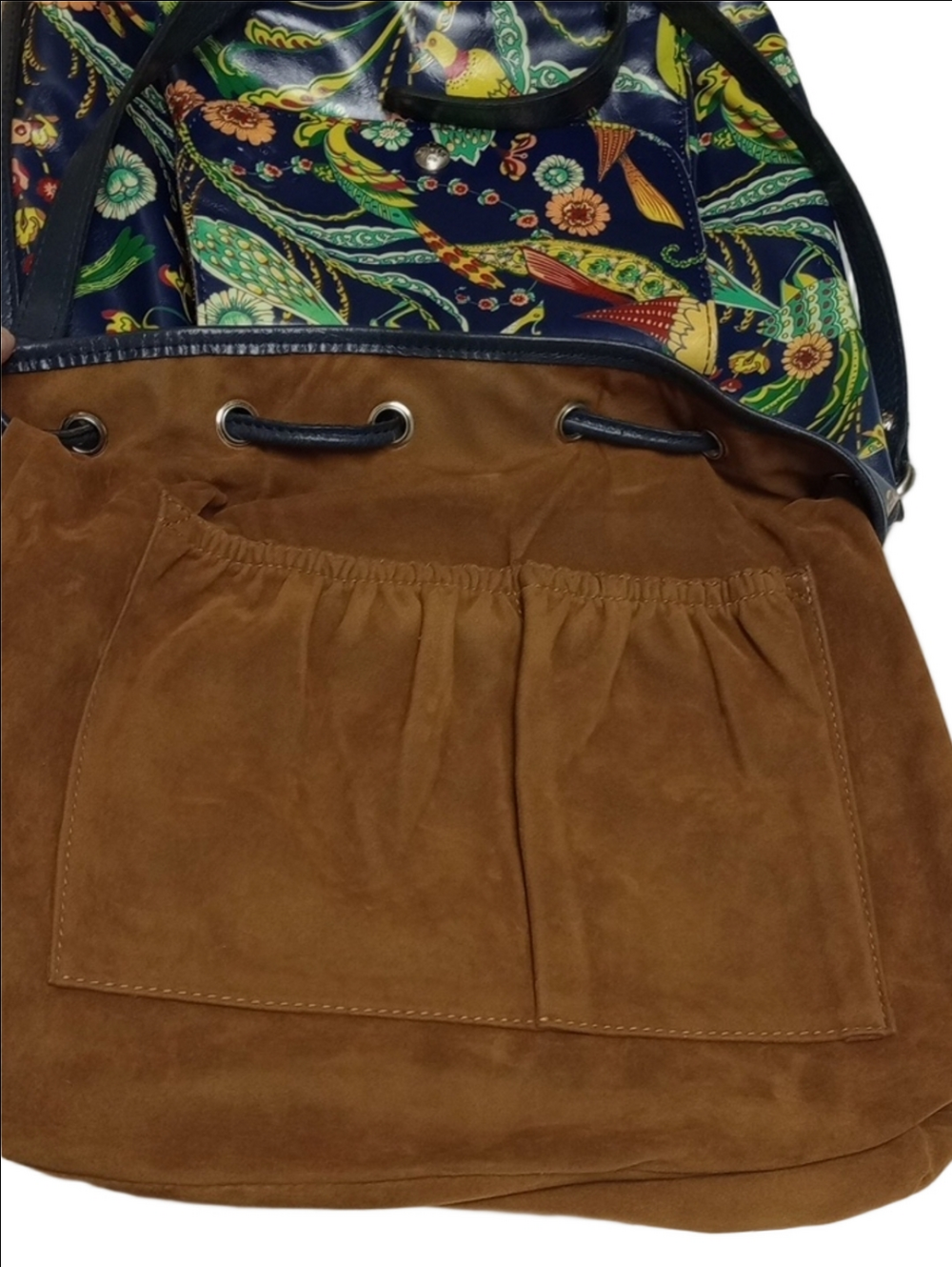 PATRICIA NASH SABINA BIRDS OF PARADISE TROPICAL FLORAL NAVY BLUE DRAWSTRING BAG - Picture 12 of 16